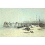 Edward Robert Smythe (British, 1810-1899) Fishing boats drawn up on the shingle by Yarmouth Pier