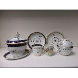 A collection of late 18th and early 19th century Worcester blue and gilt tea wares, the trio and tea