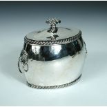 A silver teacaddy, by Ellis Jacob Greenberg, Birmingham 1910, of plain oval bellied form between