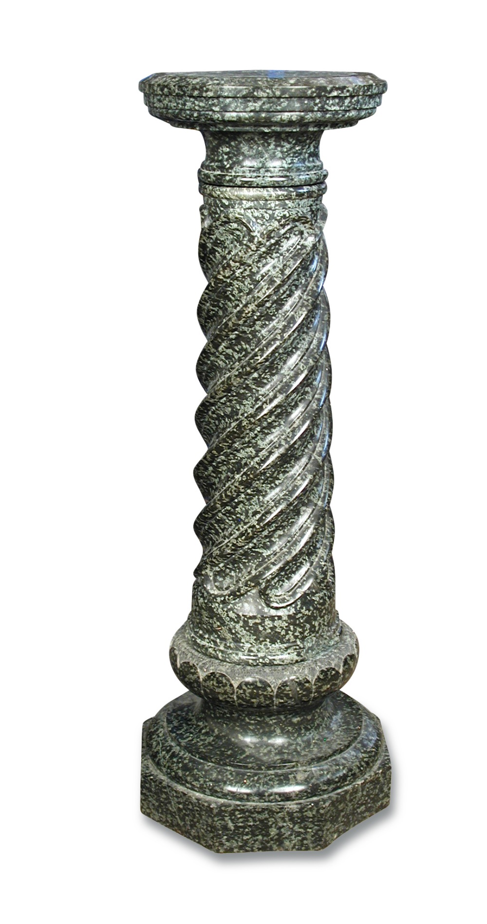 A 19th century serpentine marble pedestal, twist carved column to an octagonal plinth base 110 x