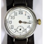A silver Dennison cased Trench watch, the unsigned white dial printed with Arabic outline