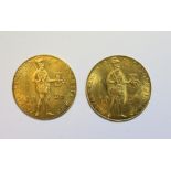 Two Netherlands gold Trade Ducats, 1924 & 1928, obverse PARVAE CRESCUNT CONCORDIA RES, Knight