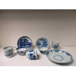 A collection of 18th century Worcester blue and white tea and coffee wares, variously decorated with