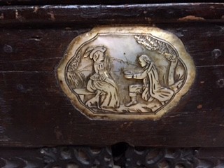 An early 17th century Continental carved wood cassonne, with plain panel top, carved panel front - Image 2 of 8