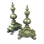 A pair of baroque style brass andirons (2) 61 x 35cm (24 x 14in)