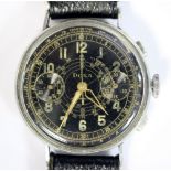 Doxa - a gentleman's steel cased chronometer, circa 1940's, the black dial with gold coloured Arabic