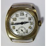 J W Benson & Co - A 1930's gentleman's 9ct gold cased wristwatch, the white dial with luminous