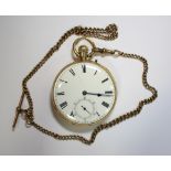 Goulding, Plymouth - An 18ct gold cased open face pocket watch, the white enamel dial printed with
