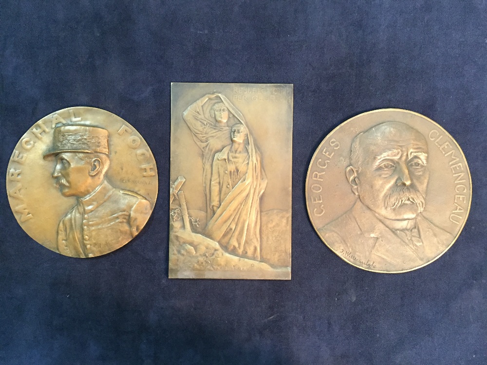Three French bronze relief plaques, the first depicting Georges Clemenceau, another of Marechal Foch - Image 4 of 4