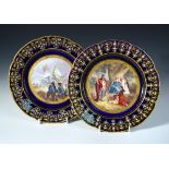 Two similar 'Sevres' jewelled bleu du Roi plates, date codes for 1799 but later, one painted with