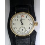 Waltham - a 9ct gold Dennison cased wristwatch, the white dial printed with Arabic numerals in black
