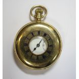An 18ct gold half hunter cased pocket watch, the white dial printed with Roman numerals in black,