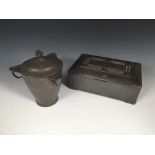 An Orivit pewter cigar box, No. 3800, together with a Kayserzin pewter three handled vessel and