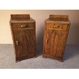 A pair of Art Deco walnut bedside cupboards, each with single drawer and cupboard below 80 x 38 x