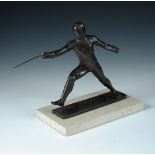 Sterett-Gittings Kelsey, (American, b. 1941), a bronze model of a fencer, modelled en garde and