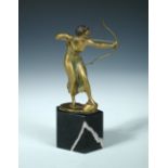 Georges Morin (German, 1874-1928), a gilt bronze model of Diana the Huntress, mounted to a veined