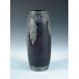 An Art Nouveau glass vase, probably German, circa 1900, the amethyst glass body with pewter