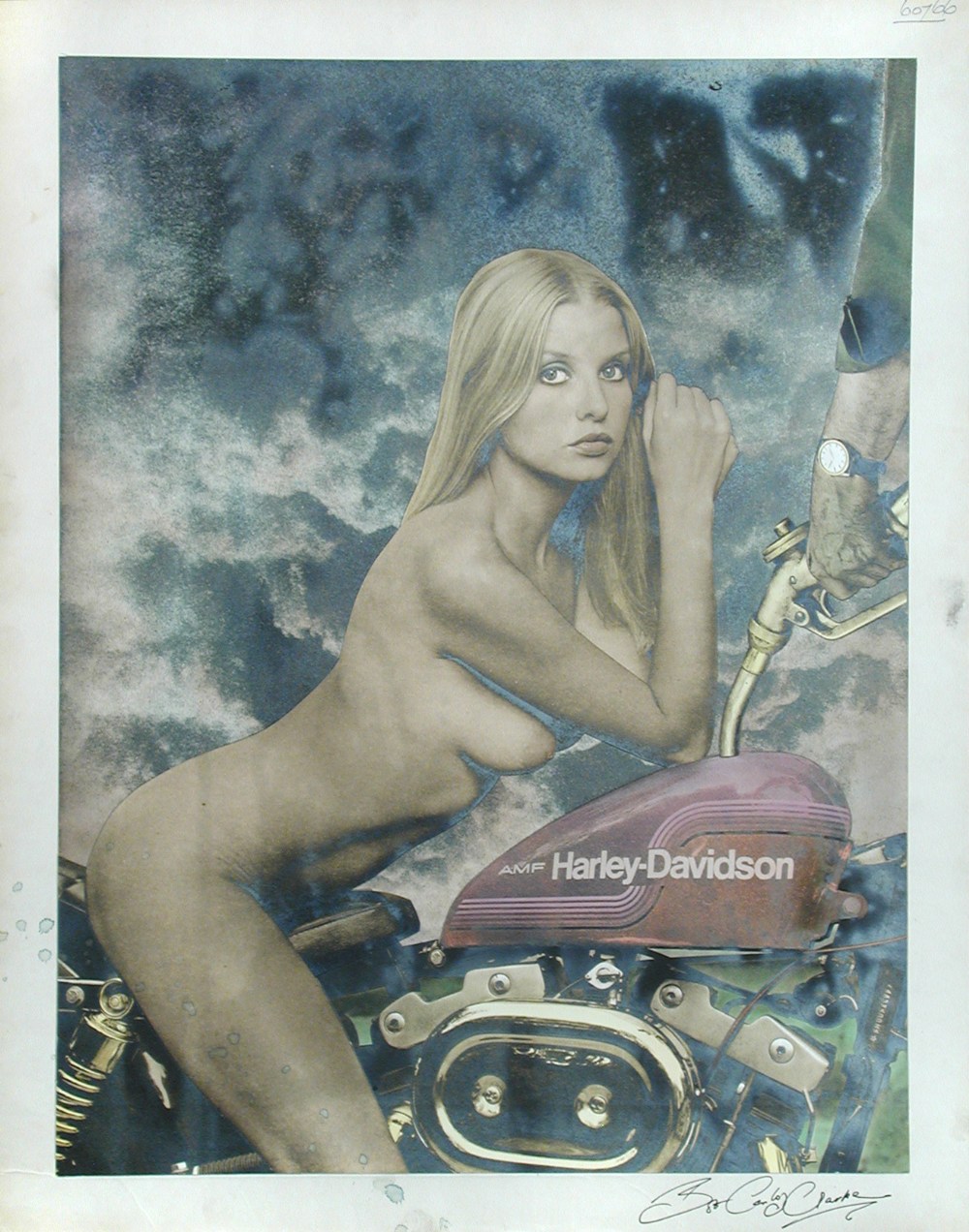 § Bob Carlos Clarke (Irish, 1950-2006) The artist's wife Lindsey Carlos Clarke naked on a Harley