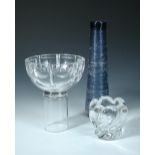 Bengt Edenfalk for Skruf Sweden, a tall blue 'Spun' glass vase, etched marks, together with an