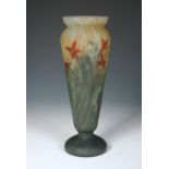 A Mado Nancy art glass vase, the mottled body enamelled with flowers and foliage, signed to base