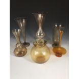 A collection of MVM Cappellin and other Murano glass vases, comprising a large smoke glass trumpet