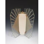 An Art Deco hanging hall light, the cruciform lantern with four clear glass wings each etched with