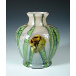 Attributed to Kralik, a 'marquetry' glass vase, decorated with flowers and foliage, etched '