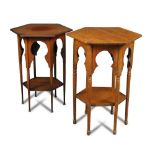 Two Moorish occasional tables, probably retailed by Liberty & Co., one of oak, the other mahogany,