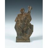 Jan and Joel Martel, a cubist style patinated bronze model of a jazz musician, signed J. Martel in