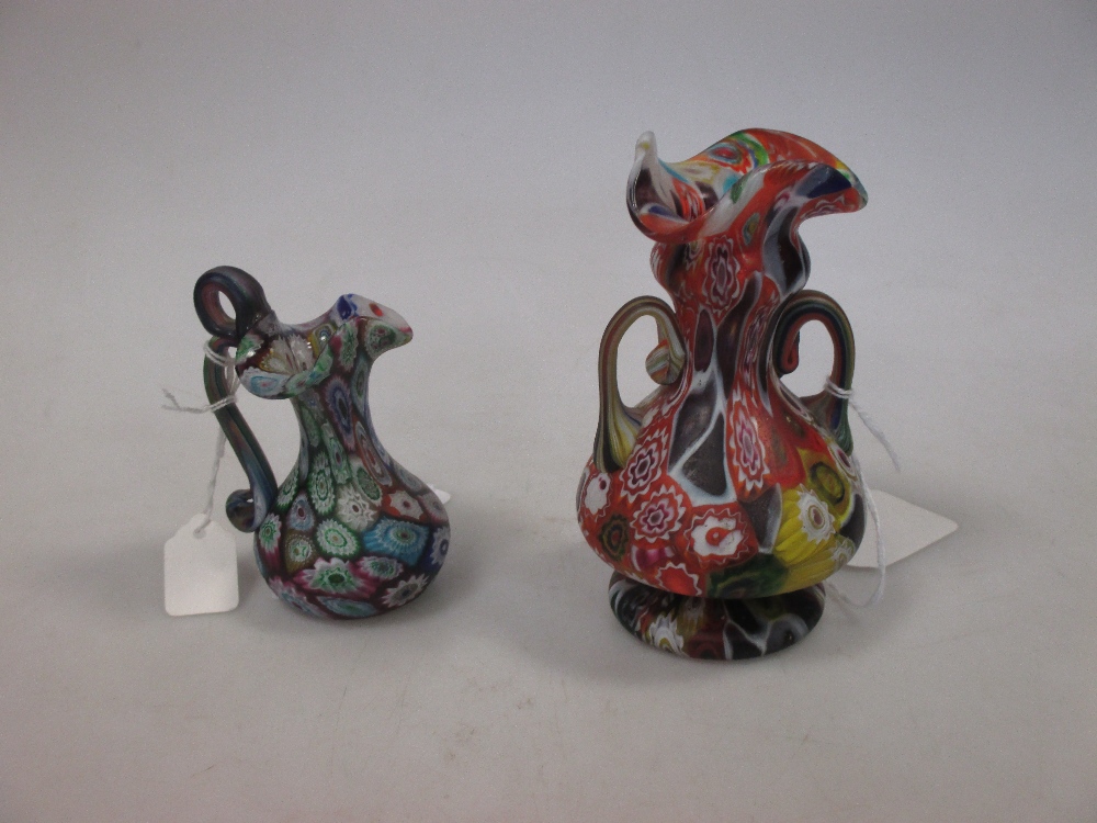 WITHDRAWN - Two miniature Murano millefiore glass vases, together with three pieces of Venini glass