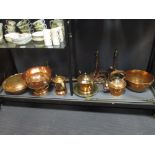 A quantity of copper, together with lamps, saucepans, bedwarmers etc