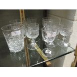 Four Webb glass pint tumblers together with other drinking glass