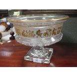 A Val de Lambert cut glass pedestal bowl decorated with a gilded band