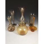 A collection of MVM Cappellin and other Murano glass vases, comprising a large smoke glass trumpet