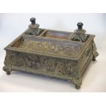 A 19th century Boullework desk inkstand, with two glass bottles and covers, all in need of some