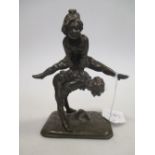An early 20th century bronze figure group of two boys playing leapfrog, signed Barye