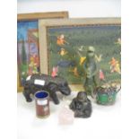 A quantity of Asian items, to include a metal figure of an elephant, two stone figures of Buddha,