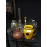 A Palm Kralik pair of vases, a similar overlay vase probably Loetz, a small Loetz vase and a glass