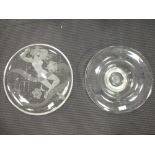 A heavy glass bowl by Copier, acid etched monogram, together with a glass dish, possibly
