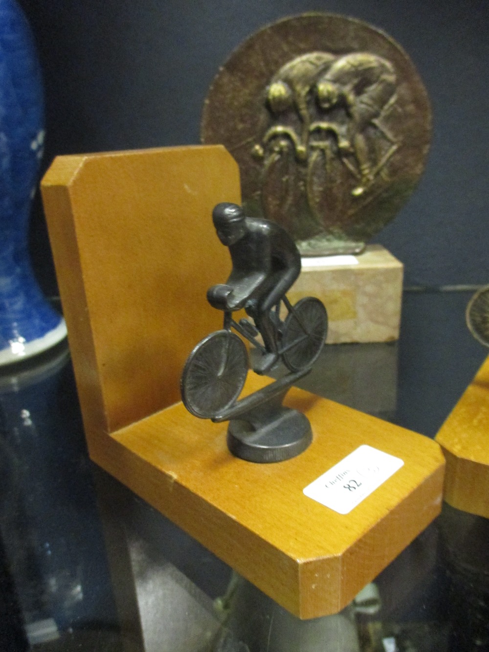 A bronze cycling trophy, together with a pair of cycling bookends (3) - Image 2 of 4