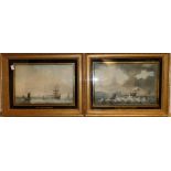 A set of four English coastal scenes, in verre eglomise frames, featuring Languard Fort, Eddystone