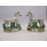 A pair of Staffordshire zebras, 13cm high