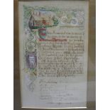 Waddesdon Manor. A manuscript citation on vellum dated 1919, for 20 years service by Mr William