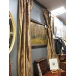 A pair of bronze shot silk curtains, lined