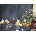 A collection of decorative ceramic birds and animals, including a large impressive group by