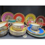 A quantity of Pratt Ware: a tea pot, 8 tea plates including Cavalier pattern, 6 large cups with