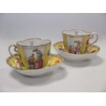A pair of Helena Wolfsohn yellow ground porcelain cabinet cups with Augustus Rex marks