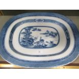 An early Victorian blue and white 'Indian' pattern pottery platter