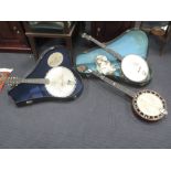 Two cased banjos and one loose (3)