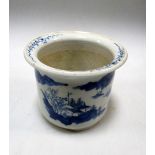 A 19th century blue and white planter, the interior of the everted rim painted with two scrolling